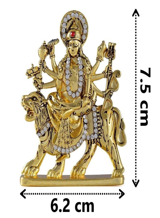 GCT Goddess Maa Durga Sherawali MATA Idol on Lion (G-69) Antique Gold Metal Statue for Car Dashboard Home Décor Mandir Pooja Murti Temple Puja Office Table Showpiece - Image 2